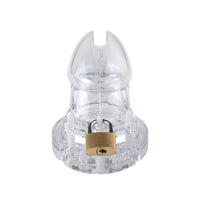 Feel the unbreakable security of this lightweight transparent plastic cage, solving problems of discomfort. With customizable cock chastity ring sizes, it's a medical-grade tool preventing harmful irritations, ensuring you're secure without thoughts of removal. Perfect for teasing with a flat cock cage design.