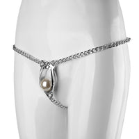 Embrace ultimate restraint with our steel male chastity belt. Made with silver chains and gold accents, its pod design offers comfort and security. For the one who wears it, this male chastity belt symbolizes elegant submission.