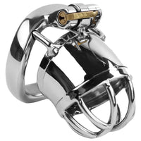 Experience ultimate control with our ergonomic chastity trainer kit stainless steel cage. Designed to fit any size, from the smallest to larger, it securely locks your metal cock. The contoured ring ensures comfort by preventing testicle discomfort. Smaller, discreet, and durable hand it over to your mistress soon!