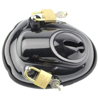 Flat dick cage pics show extreme dick restraint with PVC build, secure cap, and padlocks. Featuring embossed logo and discreet design, perfect for feminization or BDSM scenarios.