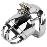 Embrace inescapable restraint with this rigid, cold steel chastity cage. Securely lock away desires once you've got it on, its piercing design ensures there's no escape.