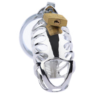 The stainless steel penis cage serves as a cold punisher, delivering a triple threat of control. With no room for escape, its pinch and hurt reinforce your commitment.