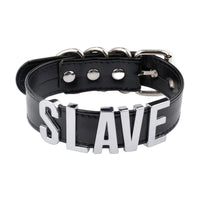 This handmade leather slave choker effortlessly blends elegance and dominance. The bold SLAVE logo, set against luxe leather, complements any attire, from yellow dresses to athletic wear, enhancing BDSM dynamics.
