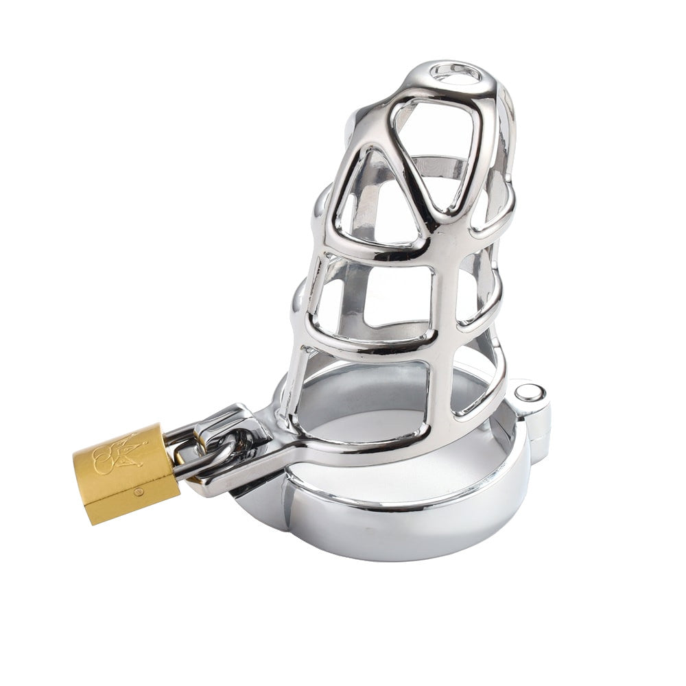 Introducing 'Caught in Her Web' a fancy inverted cage featuring an intricate cobweb design perfect for CBT enthusiasts. Exposed areas allow teasing slaps and crushing sensations, drawing admiration while securely beating his desires.