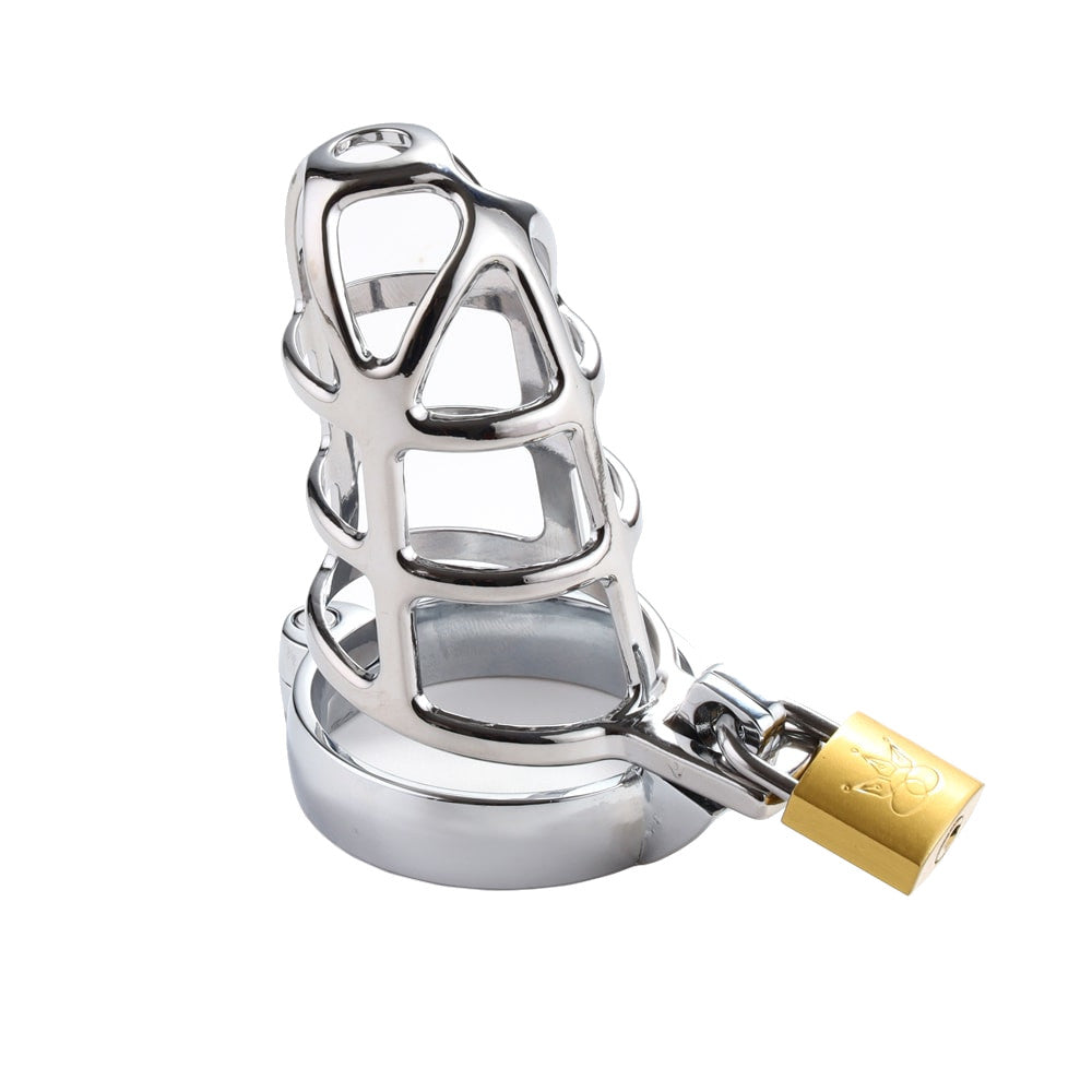 Experience the allure of our stainless steel cock cage, intricately designed like a spider's web. Perfect for lovers seeking to spice up their intimacy, whether shopping for new adventures or teasing your neighbor-cuck.