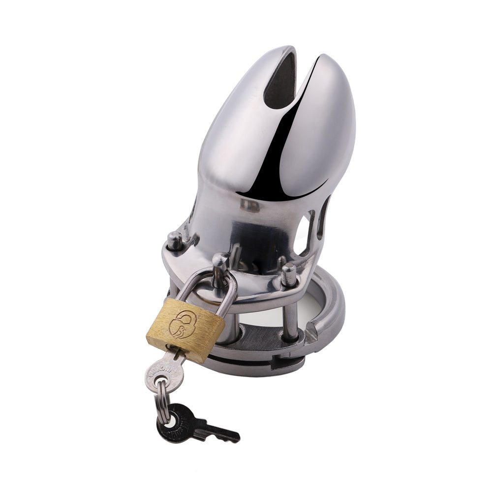 Experience unparalleled chastity with our spiral-designed metal cock cage. This sleek device acts like a personal jail, offering extremely secure confinement without sacrificing comfort. Its outward elegance and durable stainless steel construction ensure both discretion and reliability.