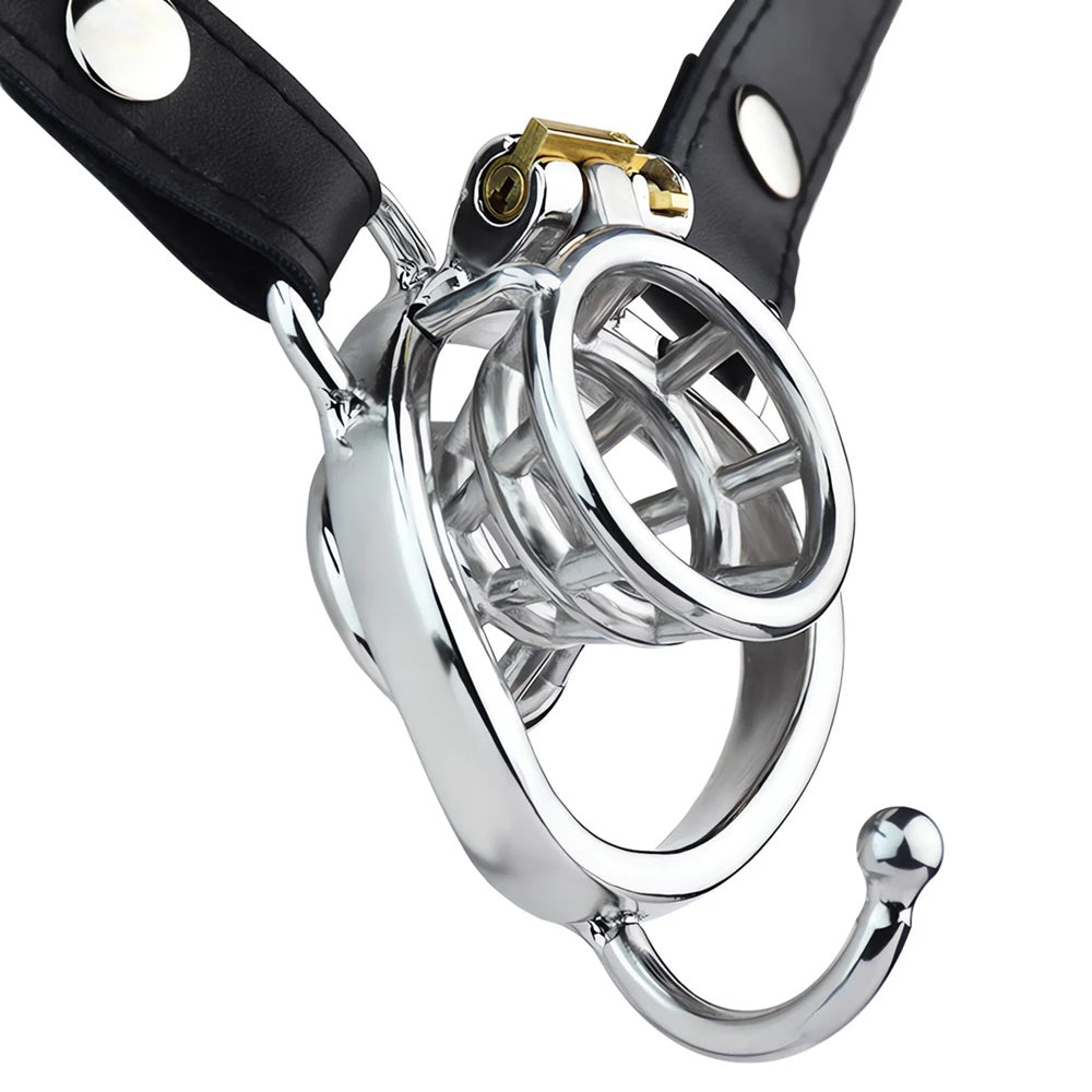 The Chastity inverted device is a steel basket case with a unique flower design, ideal for cougars seeking secure restraint. Comfortable straps keep it in place, and the nubs add sensation.