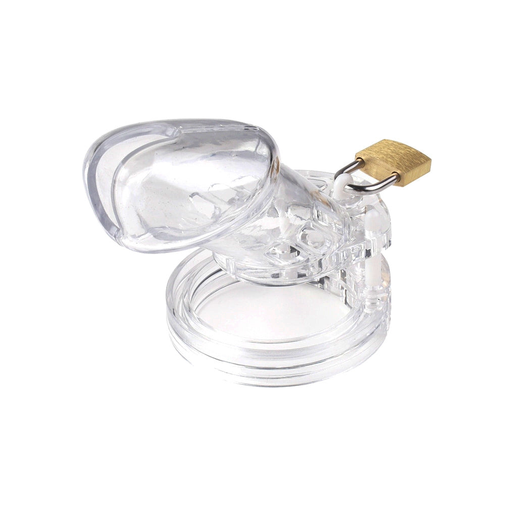 Introducing the perfect chastity cage. Made from transparent plastic, its curved design ensures comfort. Multiple rings provide a perfect fit for all sized needs, securely enclosing your testicles. Available in large and small sizes.
