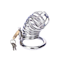 Stainless steel cock cage with slatted design allows sneaky teasing and quick peeks, keeping small male anatomy snug and secure. Enjoy festive control this Christmas!