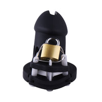 Decide to take control with our Silicone Black Chastity Cage. This device works seamlessly, turning you into a willing prisoner of pleasure. Finding the perfect fit is possible with adjustable chastity rings.