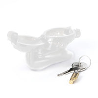 Experience ultimate control with the Lock, Stock, and cage confinement kit. This innovative design combines the security of straps and the comfort of elastic for a snug fit. Crafted from transparent plastic with a leather-like finish, it resembles a jockstrap but ensures your sub won't slip out. Lock him in and make sure his naughty times are over!