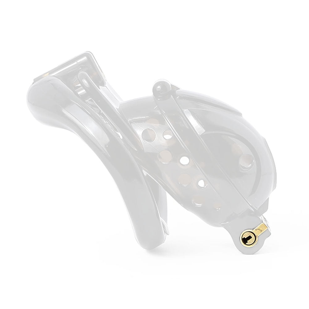 Secure your Sub with the Lock, Stock, And cage a transparent, plastic device resembling a jock's cup. With adjustable rings for a perfect fit, it forms a secure pouch to prevent escape, whether he's in shorts or a jockstrap.