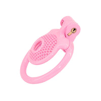 Inverted Chastity redefined with our resin male cage. Flat pink mesh ensures comfort and discretion. Opening allows easy cleaning. With tips shaped like gentle thorns for added sensation, secured with barrel lock and nut.