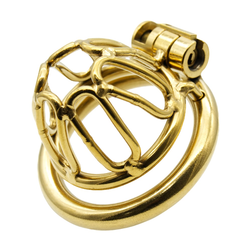 Trapped in this golden jail, your desires spiral into luxurious restriction. Solve discomfort problems with its open design, offering a vice-like hold yet highlighting your nub elegantly.