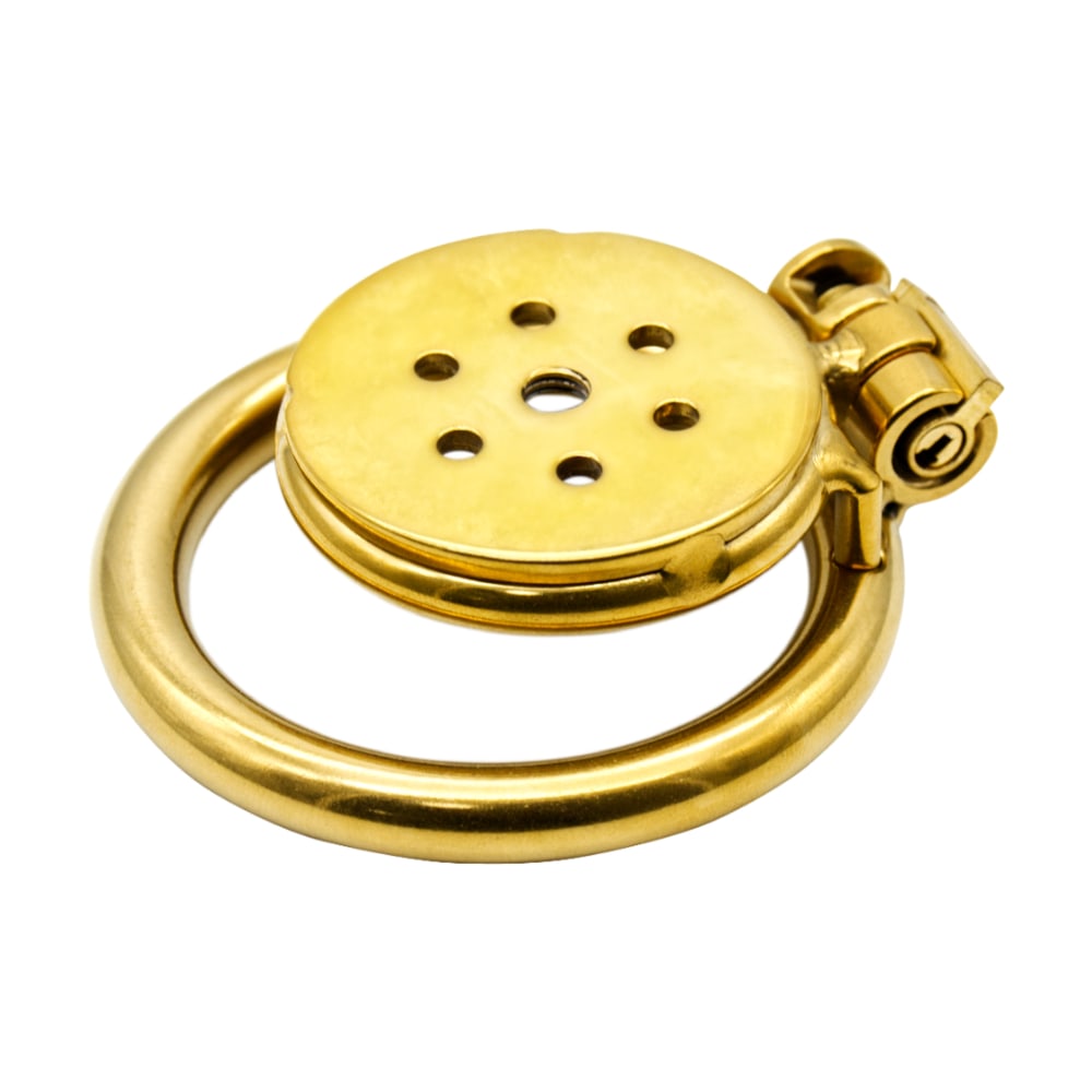 Transform your mini dick with the Golden Flat Gatling metal cage. This flat, golden device features a honeycomb design inspired by the nautilus, offering discretion and security. Crafted from high-quality metal, it provides comfort and ultimate control.