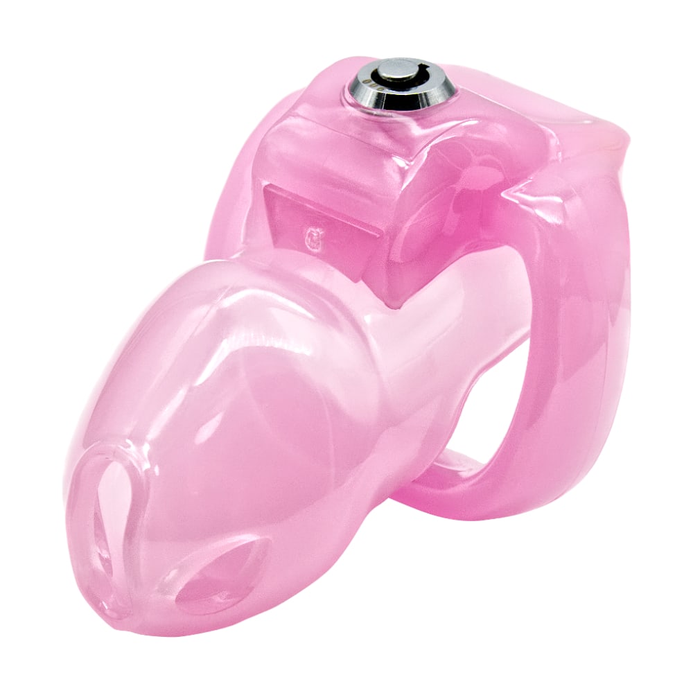 Experience the ultimate in secure comfort with the Holy Trainer Pink V5 device a sleek resin cell featuring an integrated lock. No need for a phone or Bluetooth to unlock; just press the button to secure your number one asset with style and ease.
