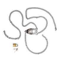 Indulge in elegance with our Pearled Chain Female Chastity Belt. Featuring stainless steel male chastity chains forming a silver pod adorned with pearls, this gold-accented container embodies female empowerment.