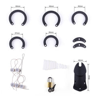 Discover the ideal size with our black silicone chastity cage, designed for comfortable night wear. Adjustable rings allow precise sizing; with dimensions ensuring optimal fitment, this device provides secure restraint, enhancing your experience effortlessly.
