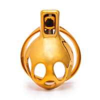 Small yet mighty, this flat cock cage features a secure gatling-like chastity lock for peace of mind. The inny design fits discreetly, perfect for sissy play, offering comfort and hygiene with playful aesthetics.