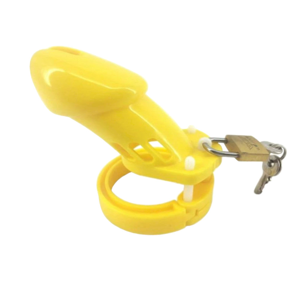 Embrace the challenge of chastity with our Yellow Bellied Sissy cage. Perfect for the large cock, this locking male device ensures your boyfriend won't fail his tasks, whether inside or outside the bedroom.