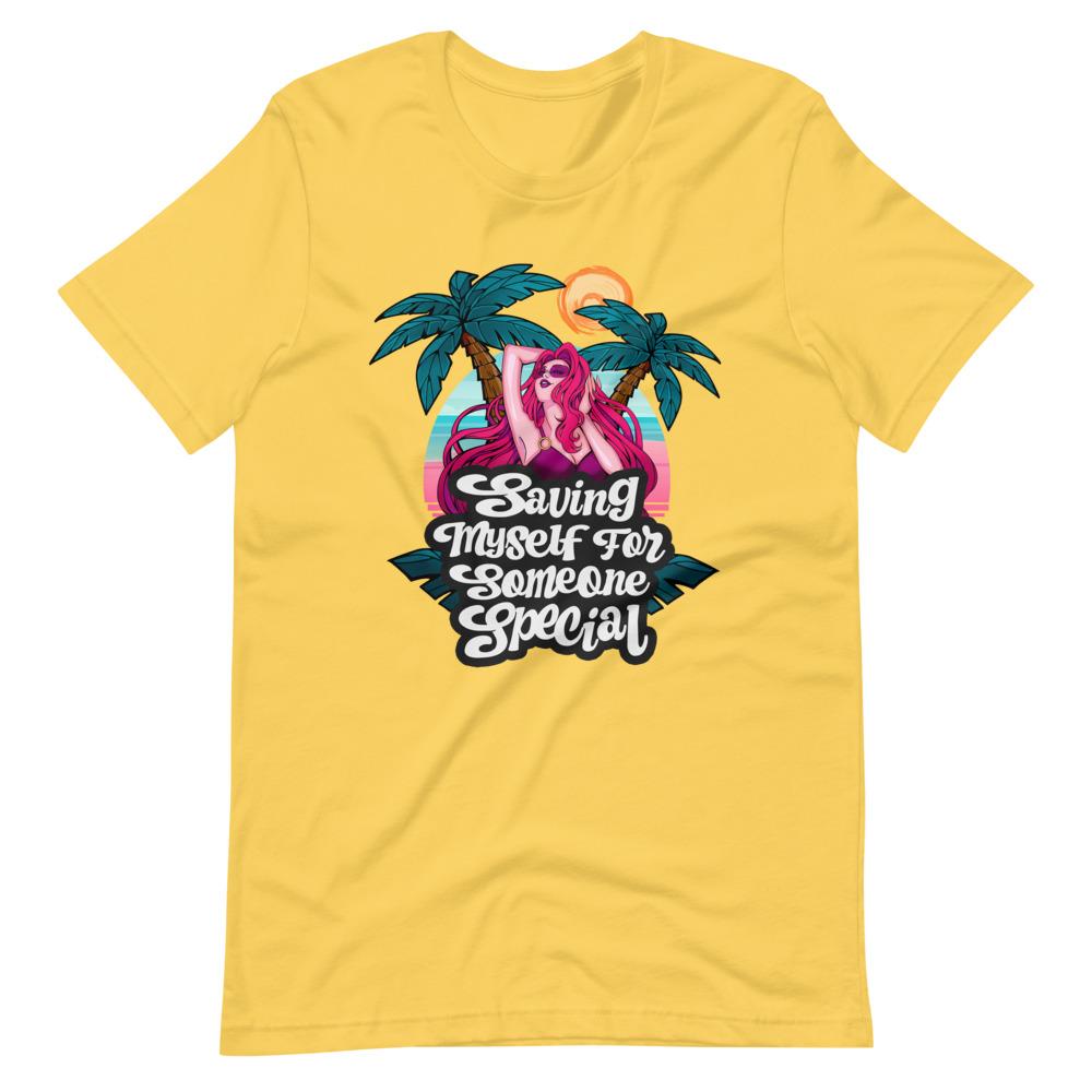 Embrace your submissive side with this athletic yellow thong shirt featuring bold green accents. Perfect for penis cage sissies seeking to express their devotion, this unique garment combines style and statement, making it clear you're ready to serve a worthy Mistress.
