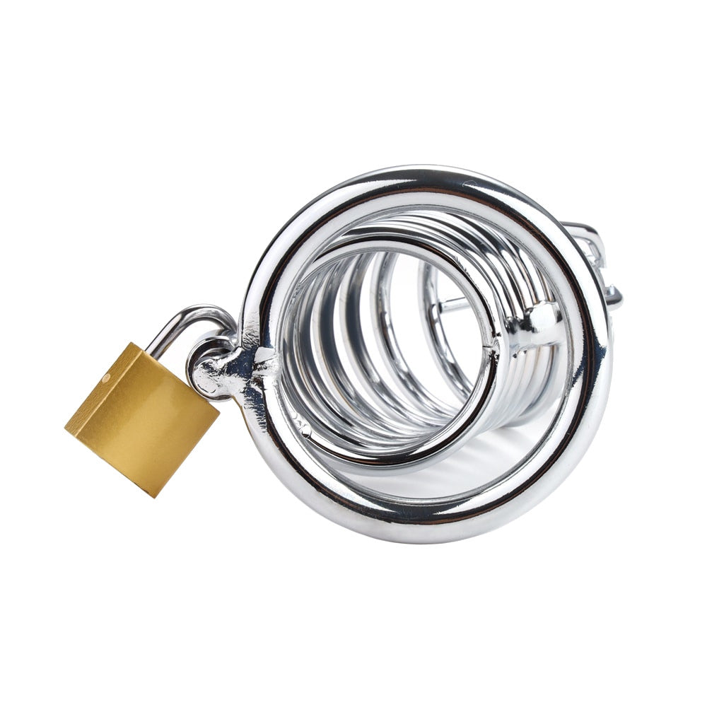 Discover the fun and control of our spiral-style stainless steel chastity cage! It might be the perfect perma-lock solution you've read about in books. With adjustable rings, there's no need for alternatives.