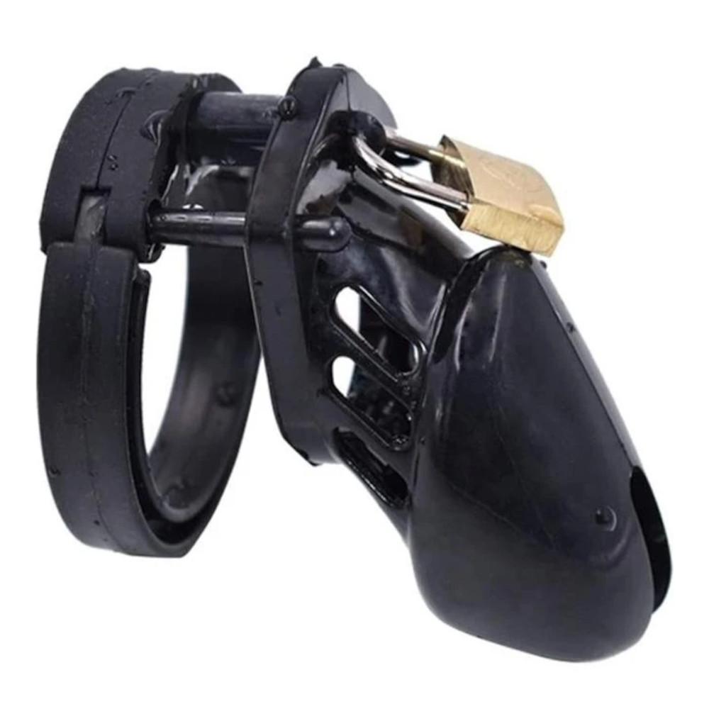 Experience control with our Small device a mini cage 1.96 inches long with insertable inner length and attachable design. Made from lightweight plastic with air vents and padlock for comfort and security. Complements intimate accessories like dildos.