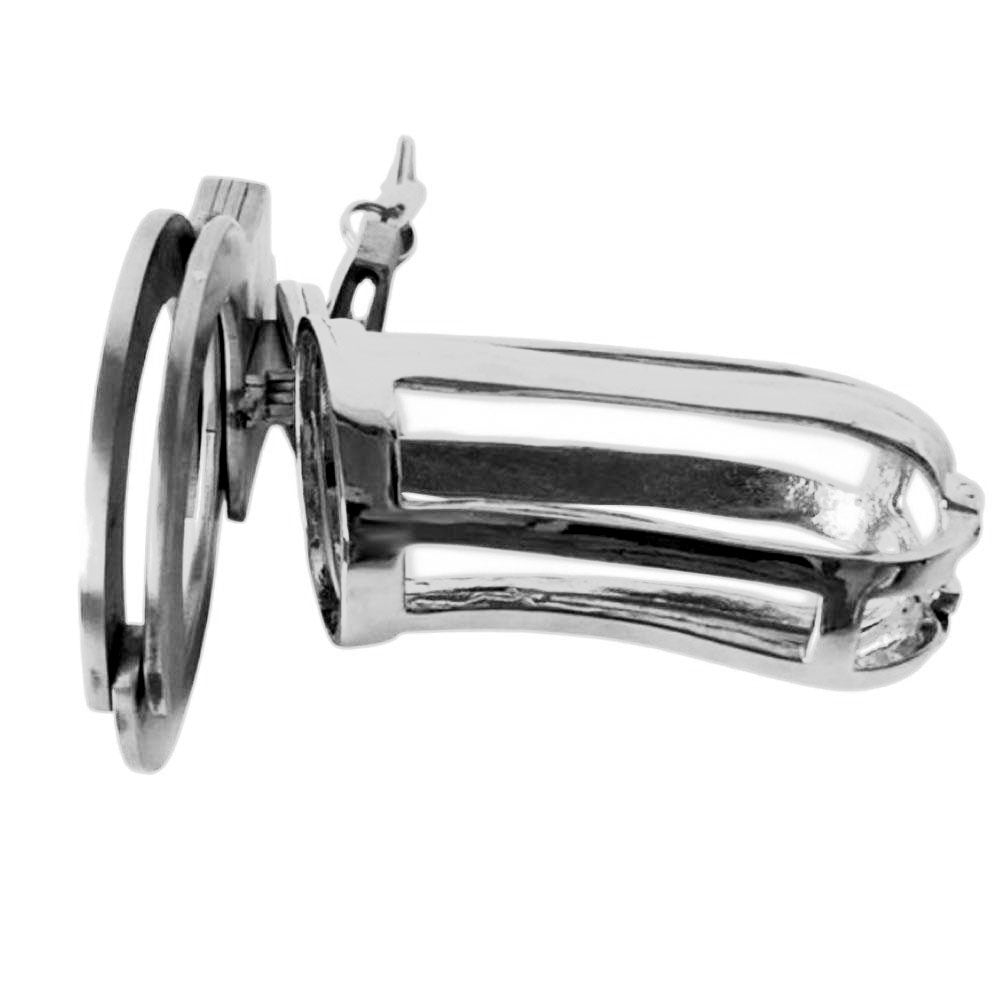 Experience healthy submission with our stainless steel penis cage, designed for the mini male. This adjustable device lets you share in cuckold fantasies while preserving virgin innocence, enhancing your intimate play.