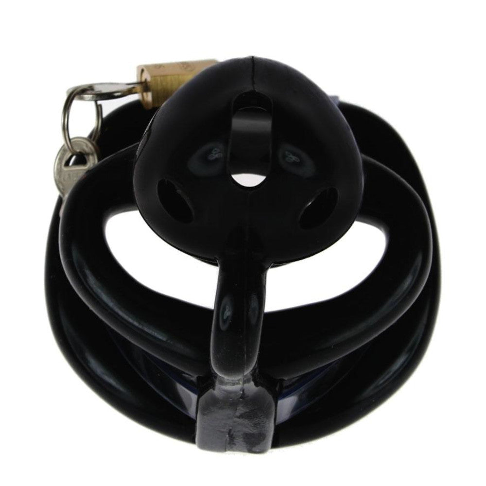 Experience peaceful nights without unwanted erections. The Pathetic Holy Trainer cock cage sissy edition, perfect for the short male, features soft silicone spikes to prevent arousal, ensuring you sleep without constant waking.