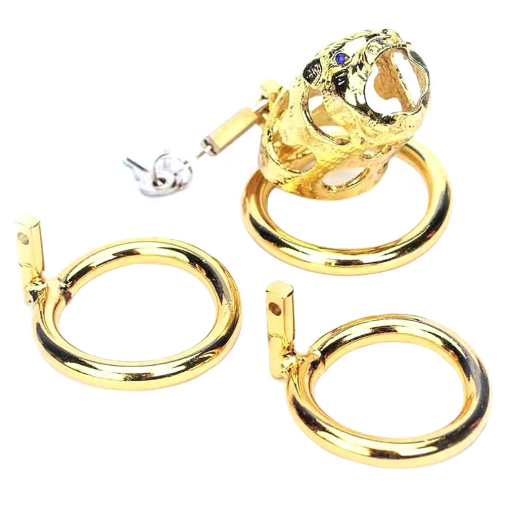 Revel in regal restraint with this golden metal cock cage; its breathable design prevents sweat and smell, perfect for all-day wear, swimming, or discreet tucking. Enjoy long-term comfort and hygiene while being stylishly confined.