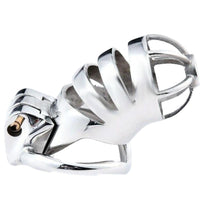 Our cock cage, crafted from stainless steel, features a secure lockable design with a silver finish. Its brass padlock ensures discretion and comfort, making it ideal for long-term wear. Perfect for maintaining control and enhancing relationship dynamics, it wears silently under clothing, providing both security and elegance. Discover enhanced submission and focus without the noise of traditional padlocks.