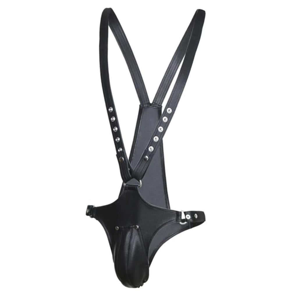 Leather Stud Chastity Underwear with adjustable waistline for a perfect fit.