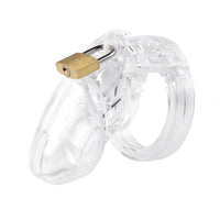 Experience ultimate control with our narrow, breathable mesh chastity cage. Designed to prevent any touch, its sleek black accents add a discreet touch to the transparent device, ensuring comfort and security in all situations.