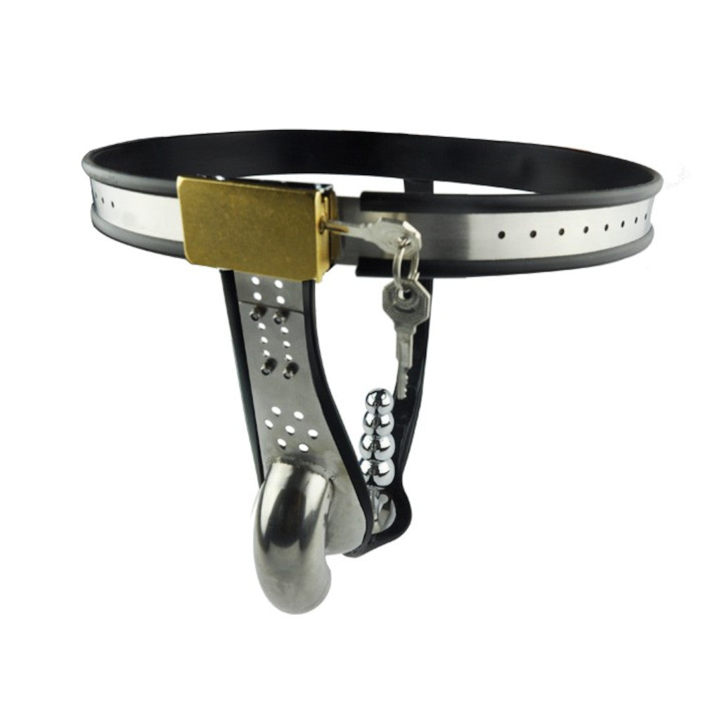 Embrace full submission with our stainless chastity belt featuring a locking anal cock attachment. Designed for the discerning domina, this device will punish and please, with points that tease the sadistic side while ensuring discipline and control.
