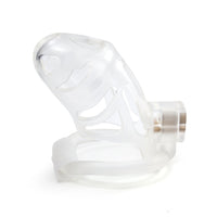 Experience unparalleled comfort and control with our see-through cage. Crafted with a thick, resin body to securely encase your penis, it features a wide opening and ventilation tubes for breathability. Like a vice, it holds your body penis firmly yet comfortably in place.