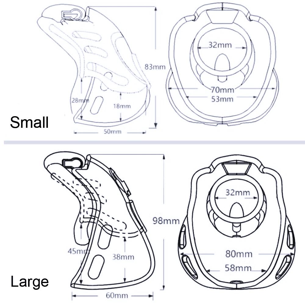The Sissy Wrangler Resin flat cage offers restrained comfort with a discreet fit, aided by string-like ring measurements. Its duct-style design ensures breathability, perfect for controlling urges.