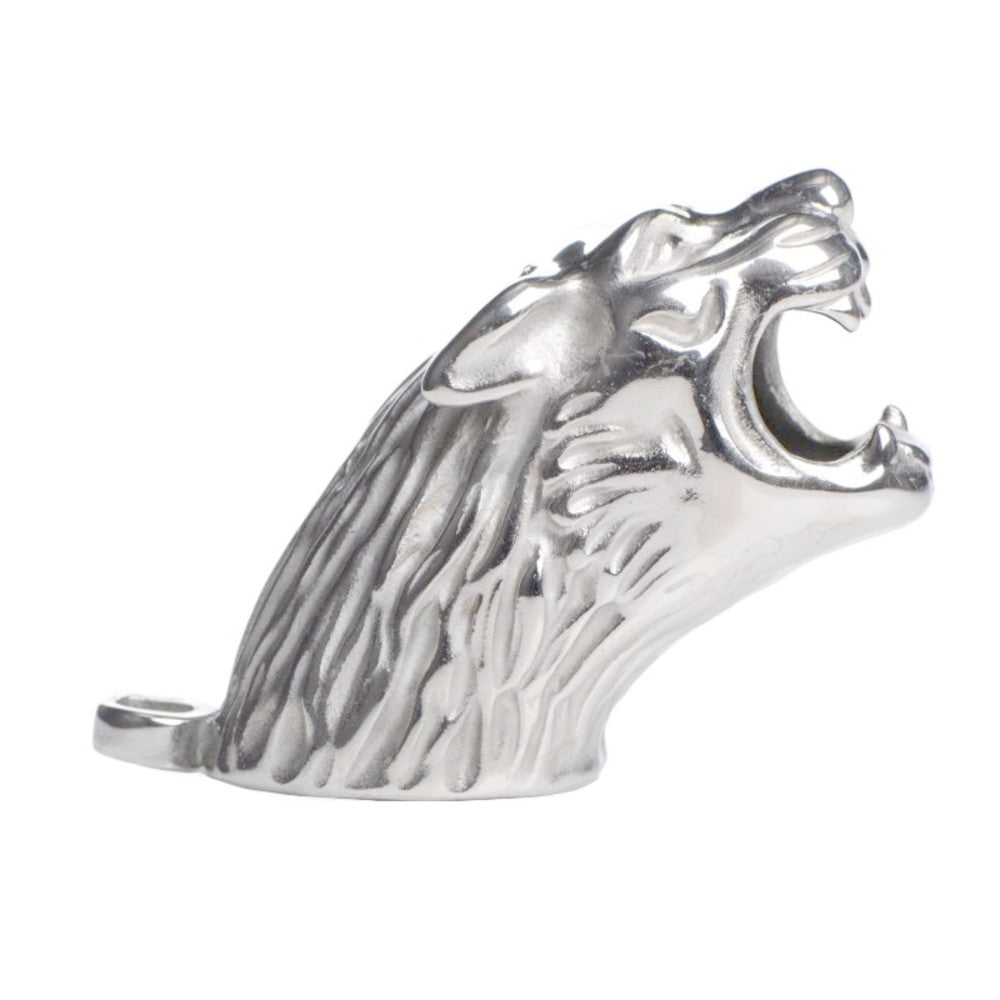 Riveted with a fierce lion design, this Alcatraz-style cage offers enhanced security and stealth. Its extra padlock adds discreet control, ensuring a snug fit for ultimate submission.