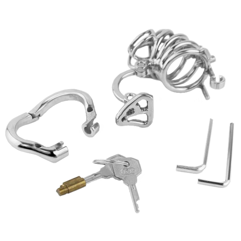 Experience ultimate domination with the Cock Asylum Metal kit. Its curved design offers comfortable restraint, balancing between pleasure and pain. Adjustable screws provide pinching without chafing, enhancing your play.
