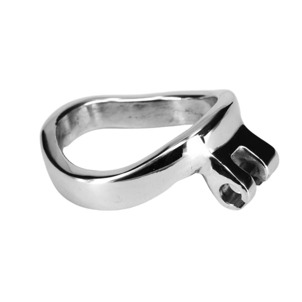 Unleash the power dynamics with a flat chastity cage crafted for intimate conversations. Its cold, silver steel adds a weird allure, blending dark fantasies with controlled color tones seamlessly.