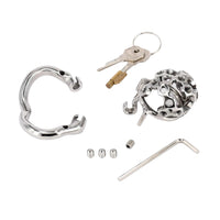 Experience ultimate security even when flying! Our steel cage with spike attachments keeps you discreet and under control. TSA-friendly design won't trigger airport detectors perfect for the traveling submissive.