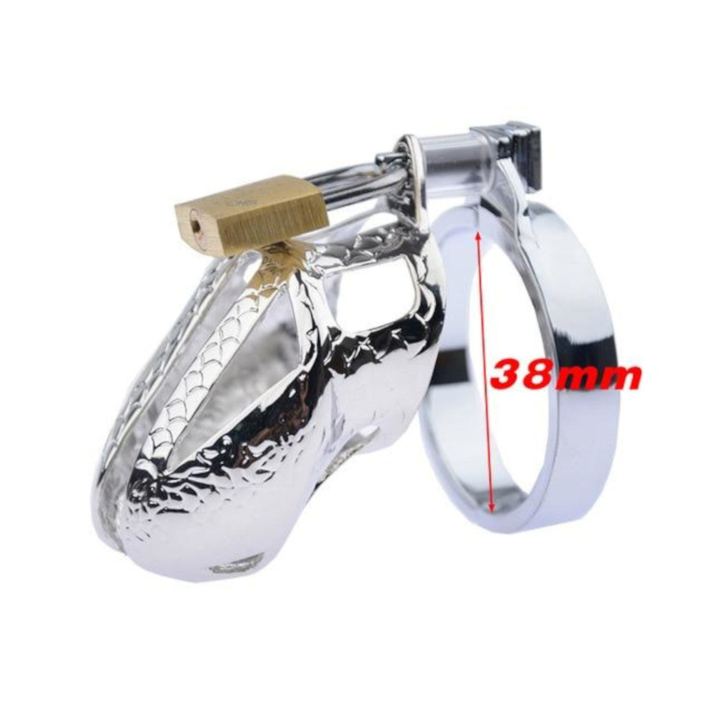 Experience unyielding security and enhanced comfort with this penis cage rubber device, featuring a unique internal lock screw and brass padlock upgrade. Ideal for both aesthetics and practicality in CBT scenarios.