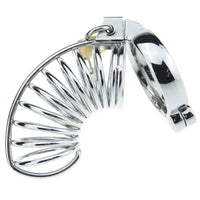 Upgrade your chastity with the Spiral of Despair cock cage steel device. Perfect for sissies male seeking deeper submission, this spiral design is comfortable when worn. Visit our website for more possible enhancements.